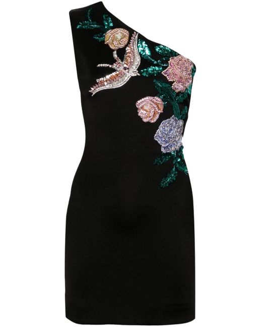 Balmain Mini-jurk Met Geborduurde Bloemen in het Black