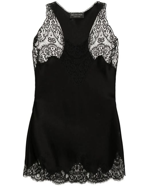 Balenciaga Black Lace-Trim Tank Top