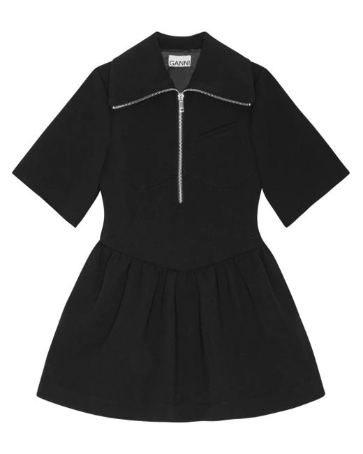 Ganni Black Zip-Up Minidress