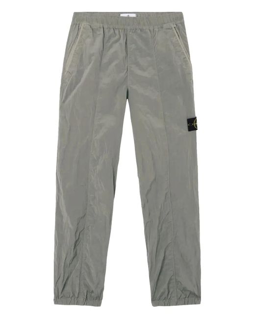 Stone Island Gray Logo-Patch Trousers for men