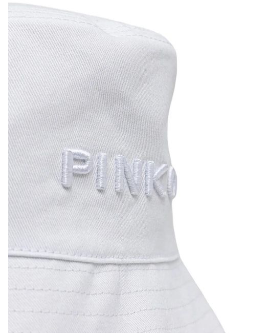 Pinko White Embroidered-Logo Bucket Hat