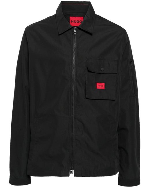 HUGO Hemdjacke mit Logo-Patch in Black für Herren