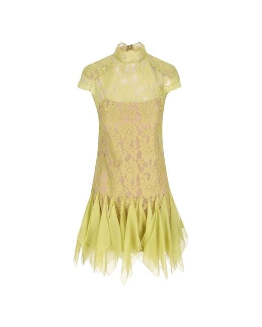 Valentino Garavani Yellow Handkerchief-Hem Lace Mini Dress