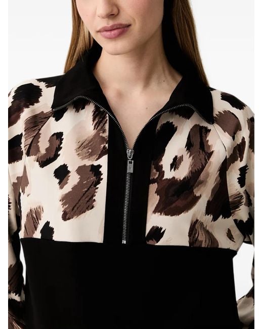 Joseph Ribkoff Black Leopard-Print Colour-Block Top