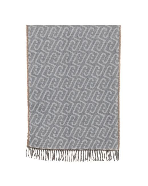 Liu Jo Gray Monogram-Pattern Fringed Scarf