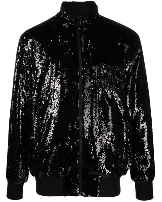 Dolce & Gabbana Black Sequinned Silk Track Jacket for men