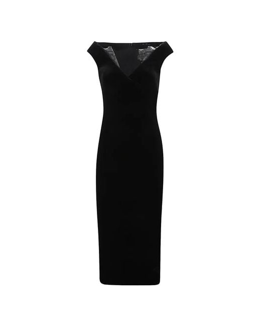 Roland Mouret Black Lace-Trim Velvet Midi Dress