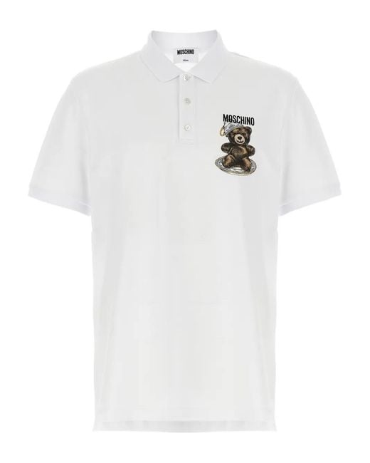 Moschino White Teddy-Print Polo Shirt for men