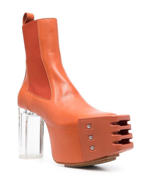 Rick Owens Grilled Platform Leather Boots in Orange for Men | Lyst