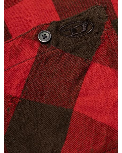 DIESEL Red Distressed-Hooded Shirt for men