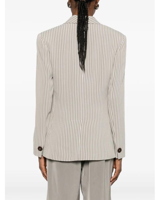 Emporio Armani White Striped-Pattern Button Blazer