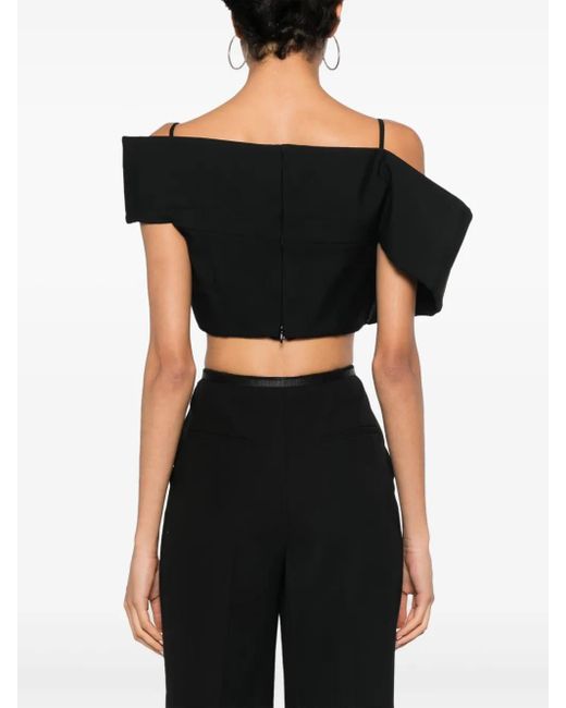 McQueen Black Deconstructed Asymmetric Crop Top
