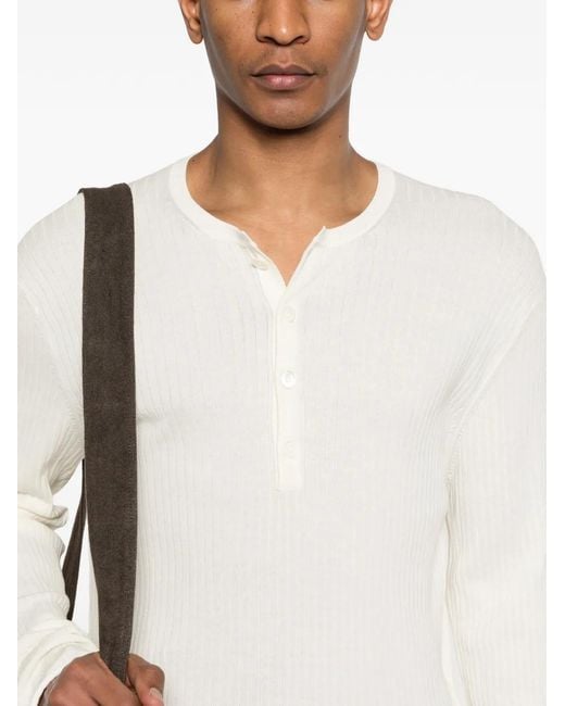 Our Legacy White Ribbed-Knit Henley Top for men