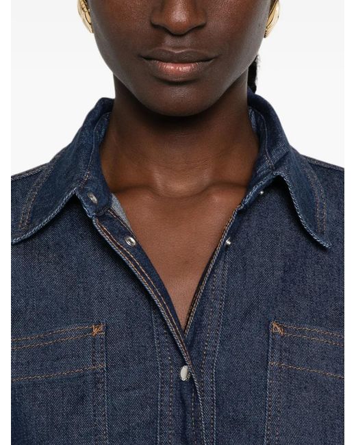 7 For All Mankind Blue Utility Classic Patch-Pocket Denim Shirt