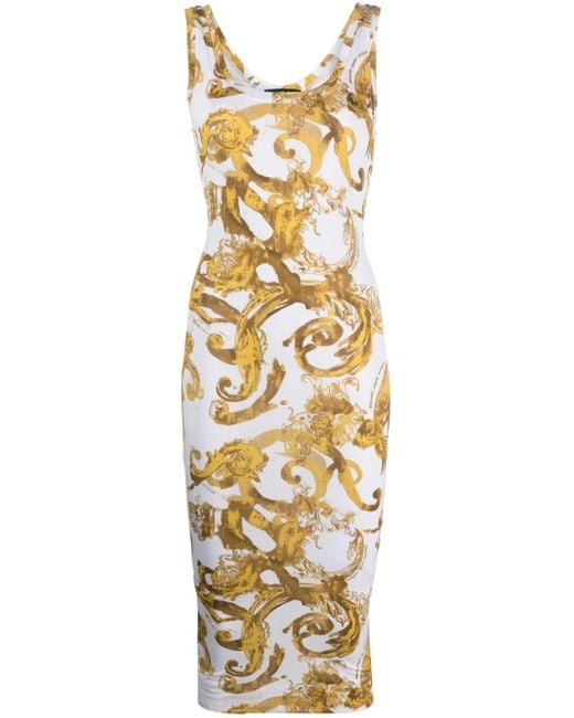 Versace Metallic Barocco-print Midi Dress