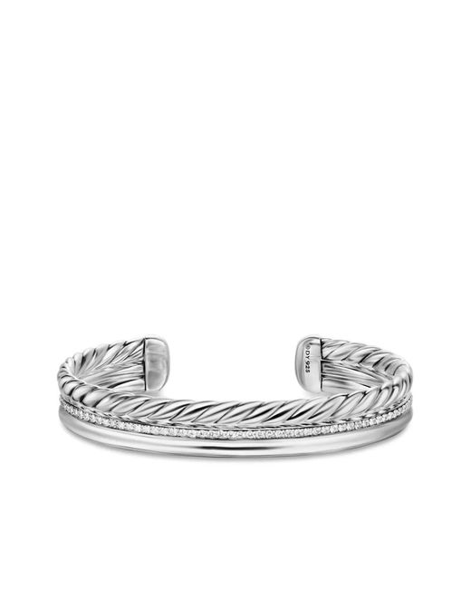 David Yurman White Sterling Dy Mercer Three Row Diamond Bangle