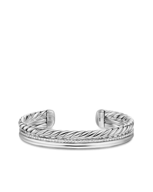 Brazalete DY Mercer® Three Row en plata de ley con diamantes David Yurman de color White