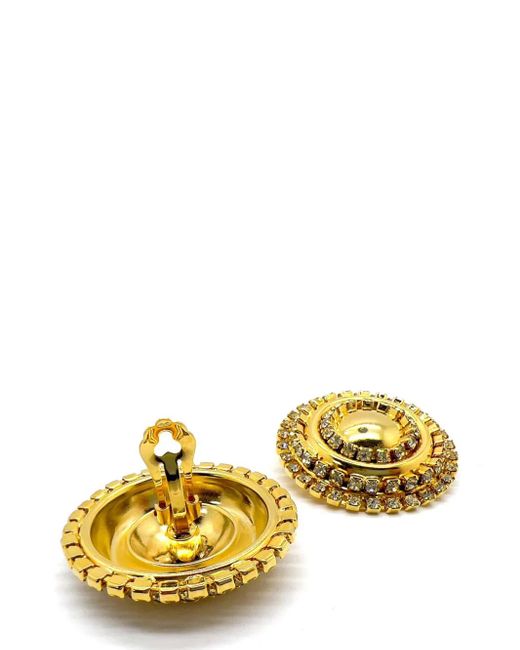 JENNIFER GIBSON JEWELLERY Metallic Vintage Gold & Crystal Statement Bullseye Earrings 1980s