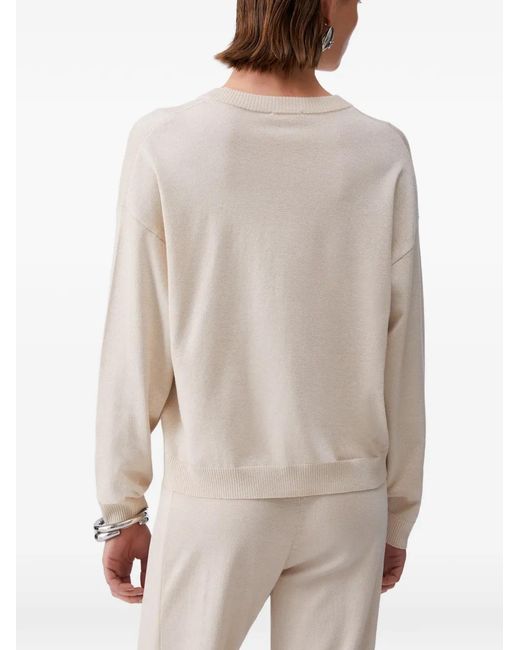 Liu Jo White V-Neck Logo-Embellished Sweater