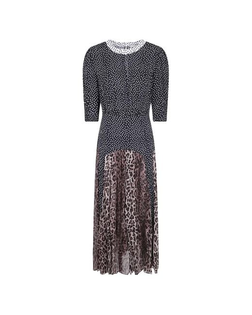 Rixo Black Meg Leopard-Print Polka-Dot Midi Dress