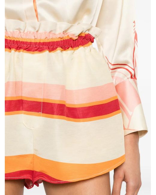 Raquel Diniz Pink Striped Paperbag-Waist Shorts