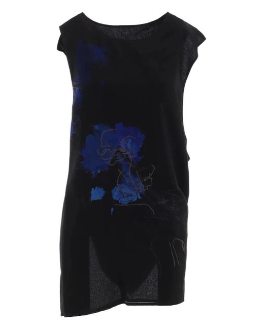 Y's Yohji Yamamoto Black Abstract-Print Draped Top
