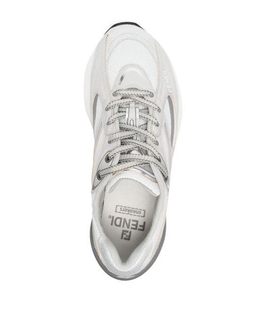 Fendi White First 1 Leather-Paneling Low-Top Sneakers