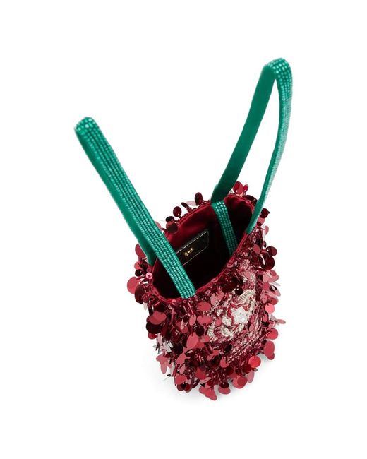 Anya Hindmarch Red Flying Goose Sequin-Embellished Bucket Bag