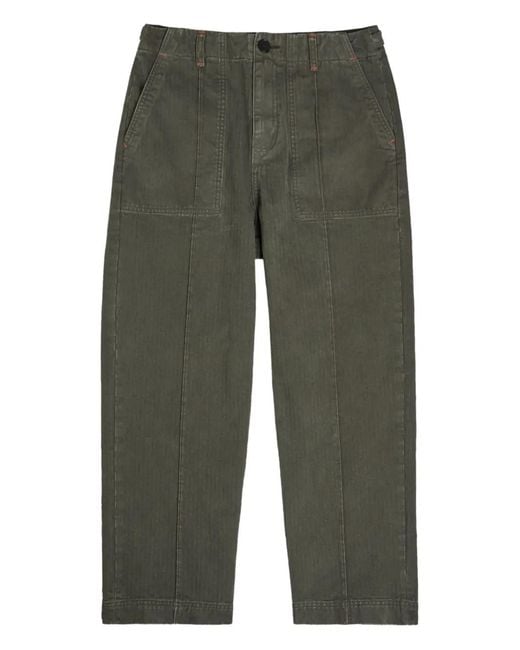 The Elder Statesman Green Dundy Belt-Loops Cotton Trousers for men
