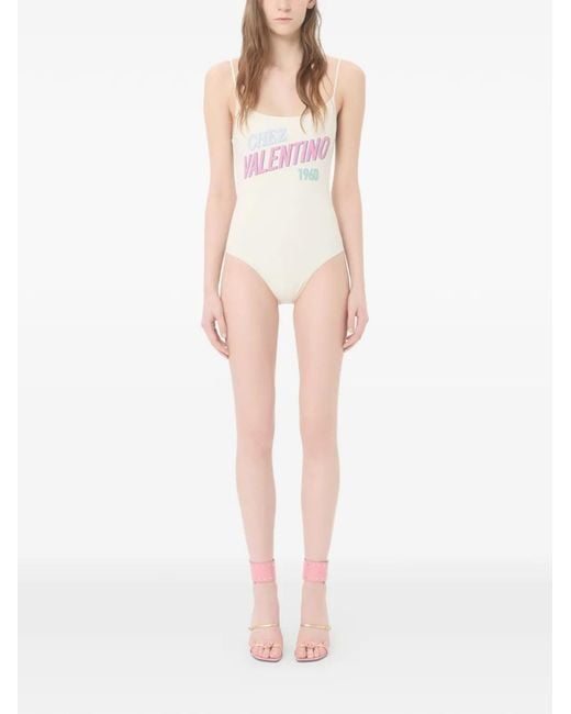 Valentino Garavani Pink One-Piece Swimsuit With Chez 1960 Print