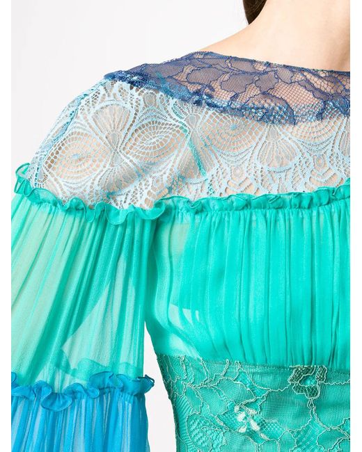 Vestido con ribetes de volantes y paneles Alberta Ferretti de color Blue