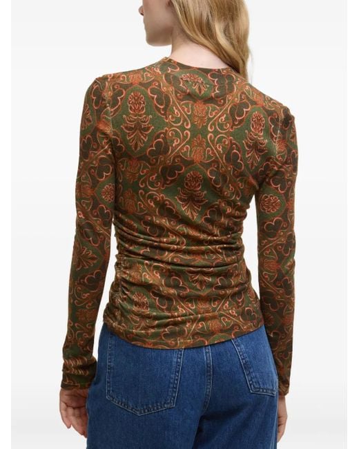 Farm Rio Brown Luana Patterned Long-Sleeve Top