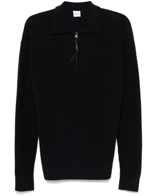 Aspesi Black Fisherman's Knit Polo Shirt for men