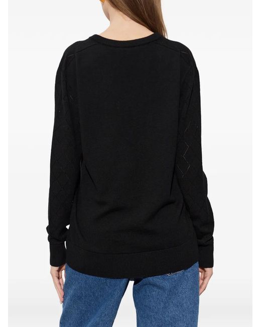 Balmain Black Diamond-Knit V-Neck Sweater