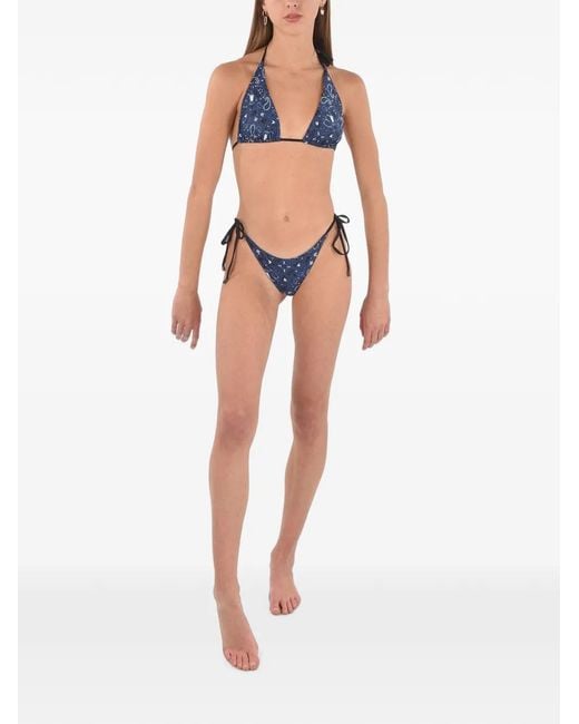 Karl Lagerfeld Blue Logo-Print Triangle Bikini Top