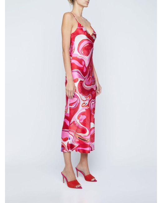 L'Agence Red Seridie Silk Slip Dress