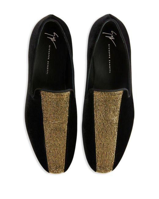 Giuseppe Zanotti Black Tuxedo Diamond Velvet Loafers for men
