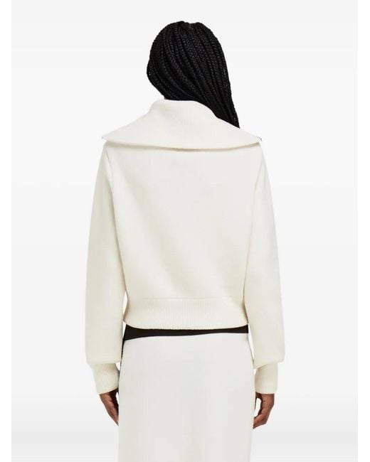Ferragamo White Zip-Fastening High-Collar Jacket