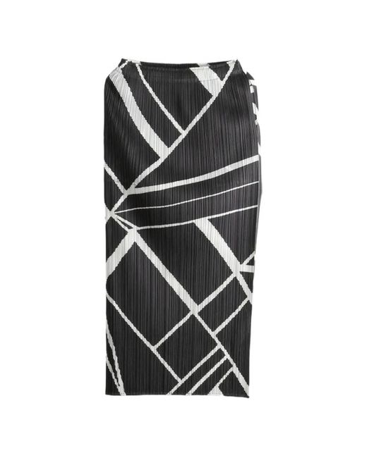 Pleats Please Issey Miyake Black Geometric-Print Plissé Midi Skirt
