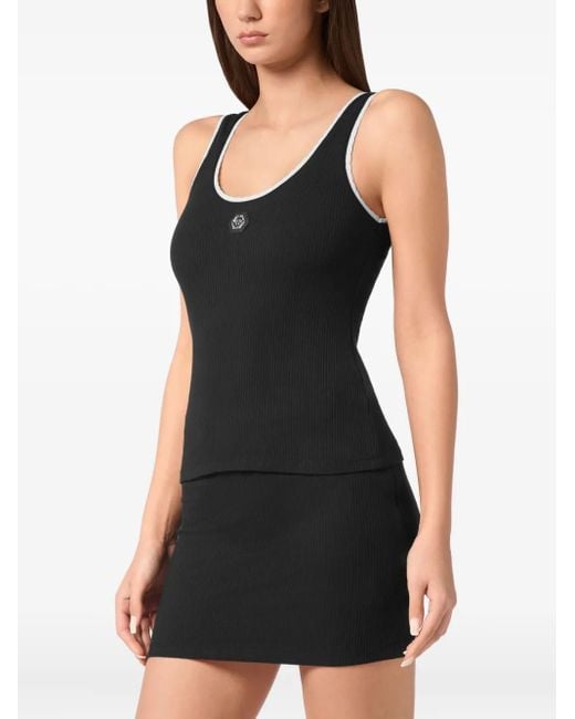 Philipp Plein Black Ribbed Tank Top