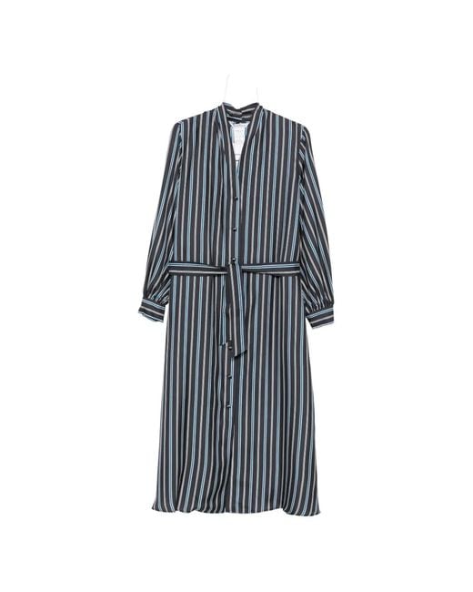 Max Mara Blue Mxmtauro Striped Belted Midi Dress