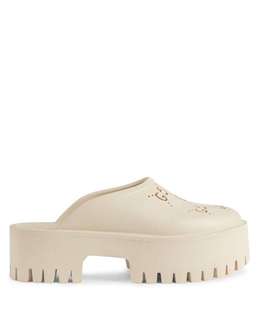 gucci perforated gg platform mules