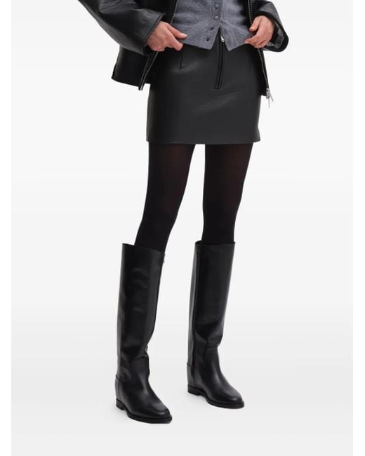 Remain Black Zip-Front Leather Mini Skirt