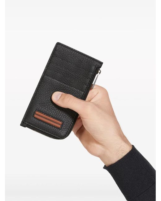 Zegna Black Stripe-Embellished Leather Wallet for men