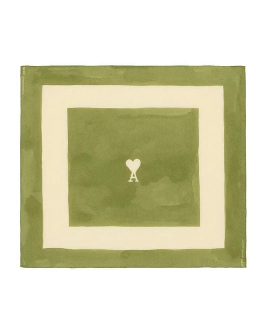 AMI Green Ami De Coeur Printed Scarf
