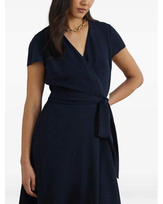 Ralph Lauren Blue Belted Georgette Surplice Midi Dress