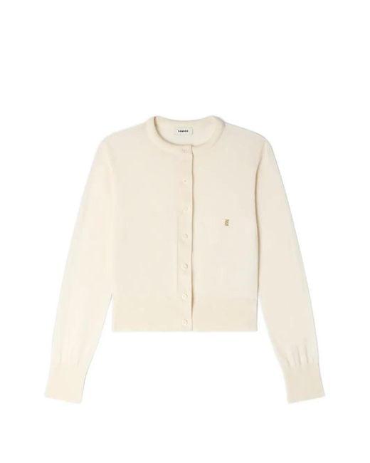 Sandro White Padded-Round-Neck Cardigan