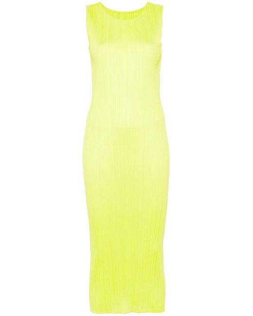 Pleats Please Issey Miyake Yellow New Colorful Basics 3 Midi Dress