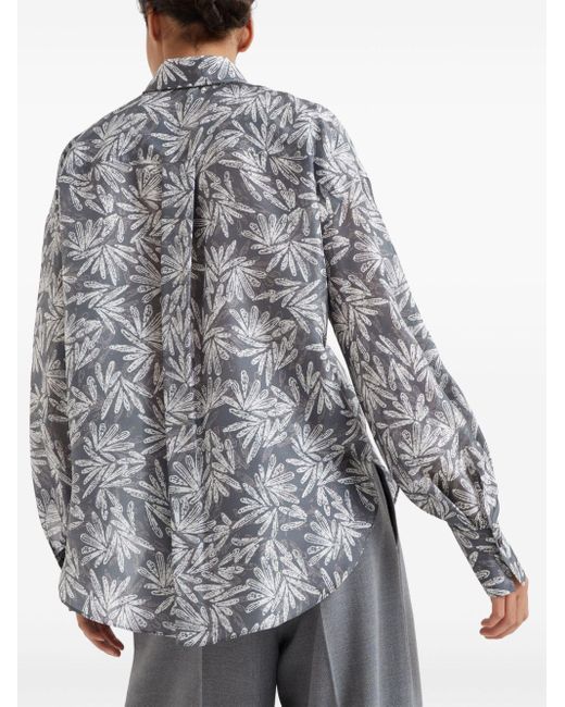 Camisa con estampado abstracto Brunello Cucinelli de color Gray