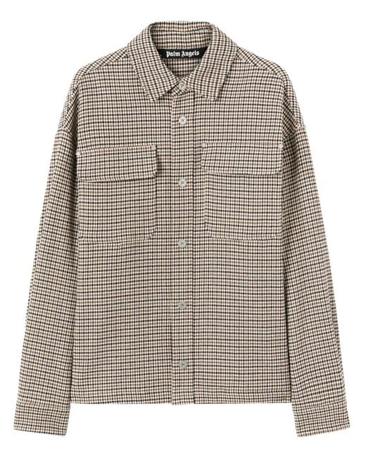 Palm Angels Gray Logo-Print Checked Overshirt for men